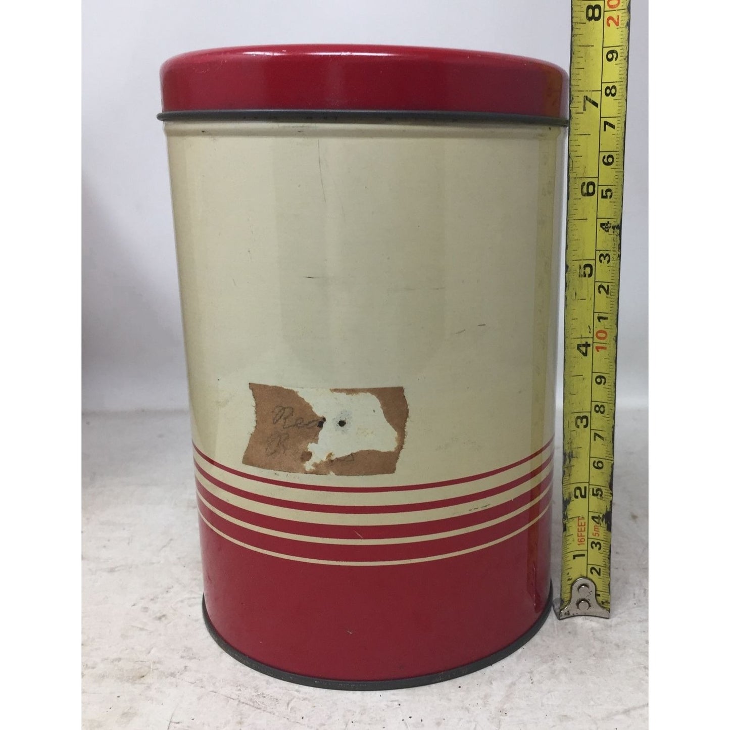 Vintage Round Metal Tin Container with Lid (Red and Silver)