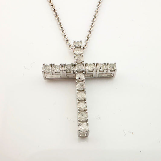 1/2 Carat Diamond Cross Necklace - Round Natural Diamonds in Sterling Silver