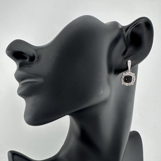 Elegant Black and White Diamond Cluster Dangle Earrings