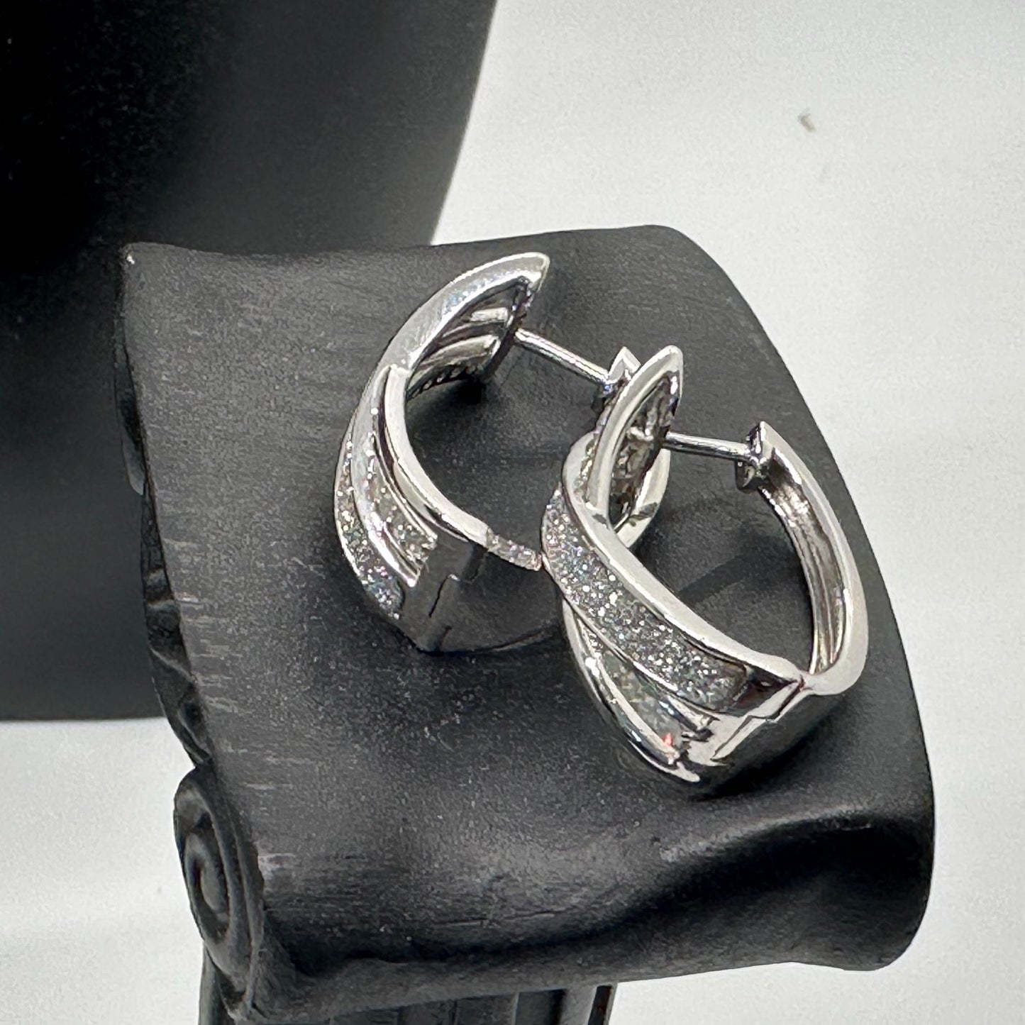 Beautiful Diamond X Hoop Earrings - Natural Diamond in Sterling Silver Settings