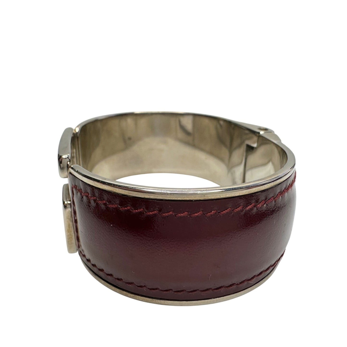 Gucci G-Logo Hinged Cuff Bracelet - Burgundy Patent Leather Band