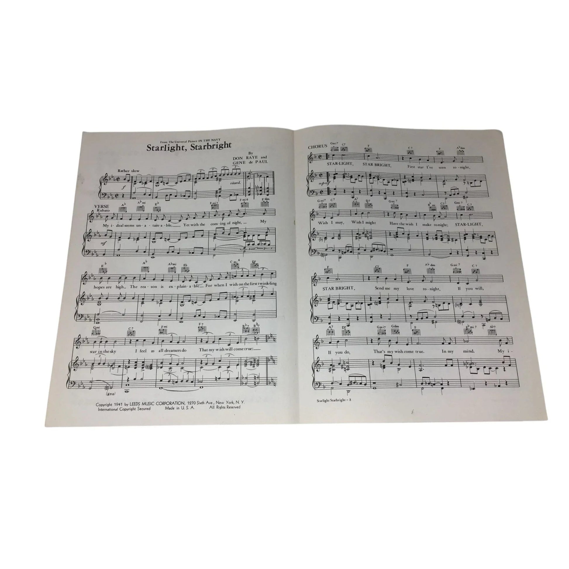 Advance artist copy ''Starlight, Starbright'' Vintage sheet music - A+ Stuff - SHEET MUSIC - A+ Stuff