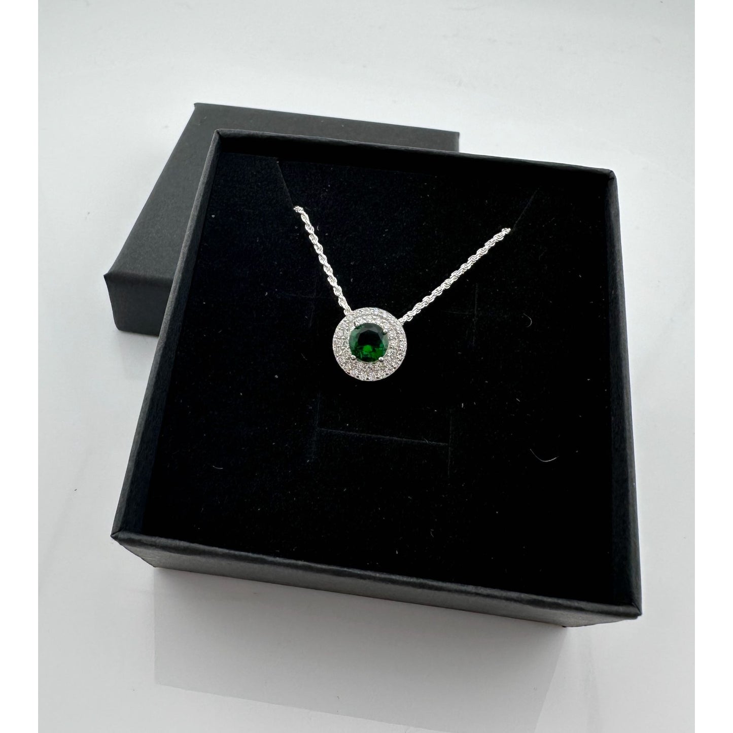 Brilliantly Beautiful 2.40ct Lab Created Emerald Halo Pendant - Sterling Silver