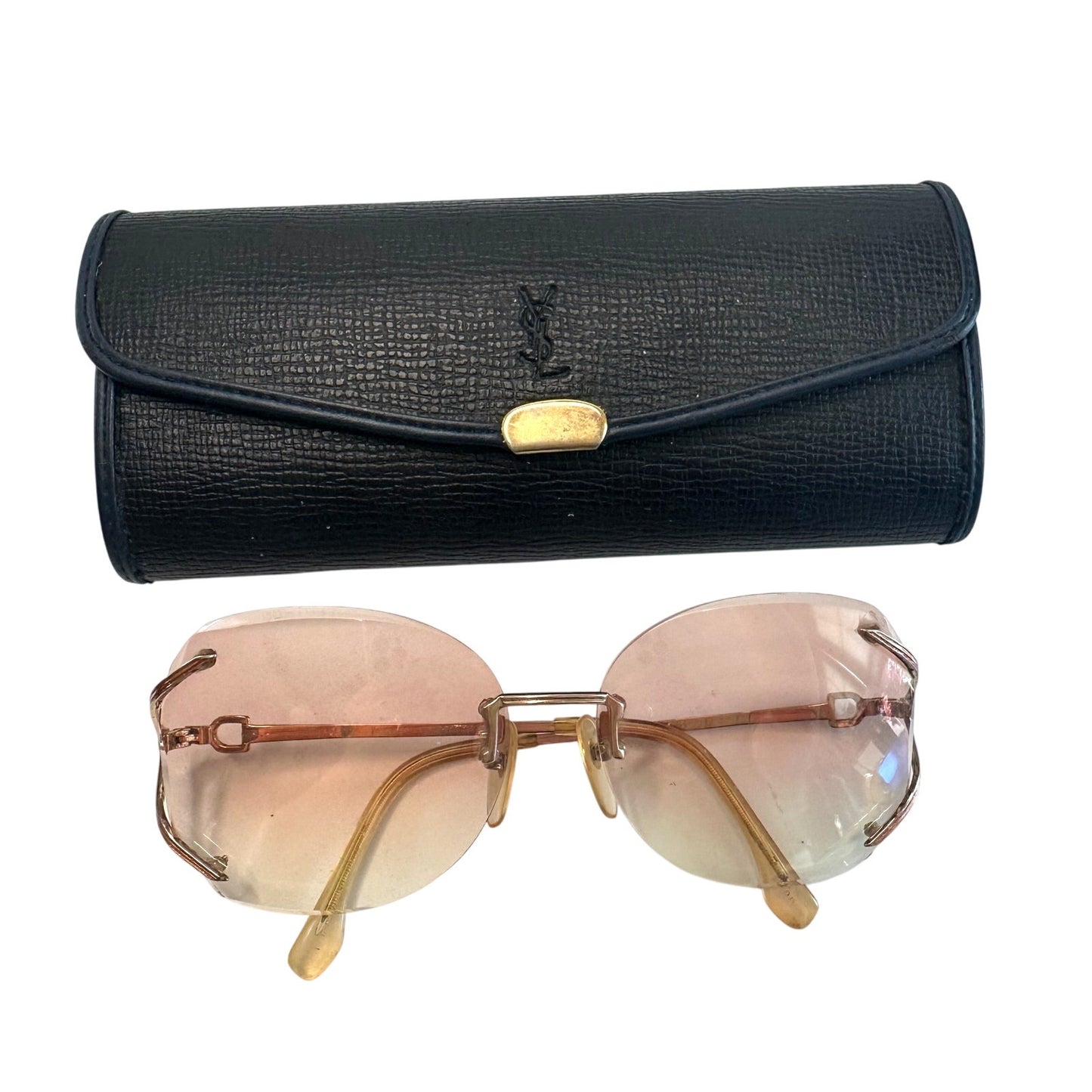 YSL - Yves Saint Laurent Amber / Rose Colored Rimless Sunglasses with Case