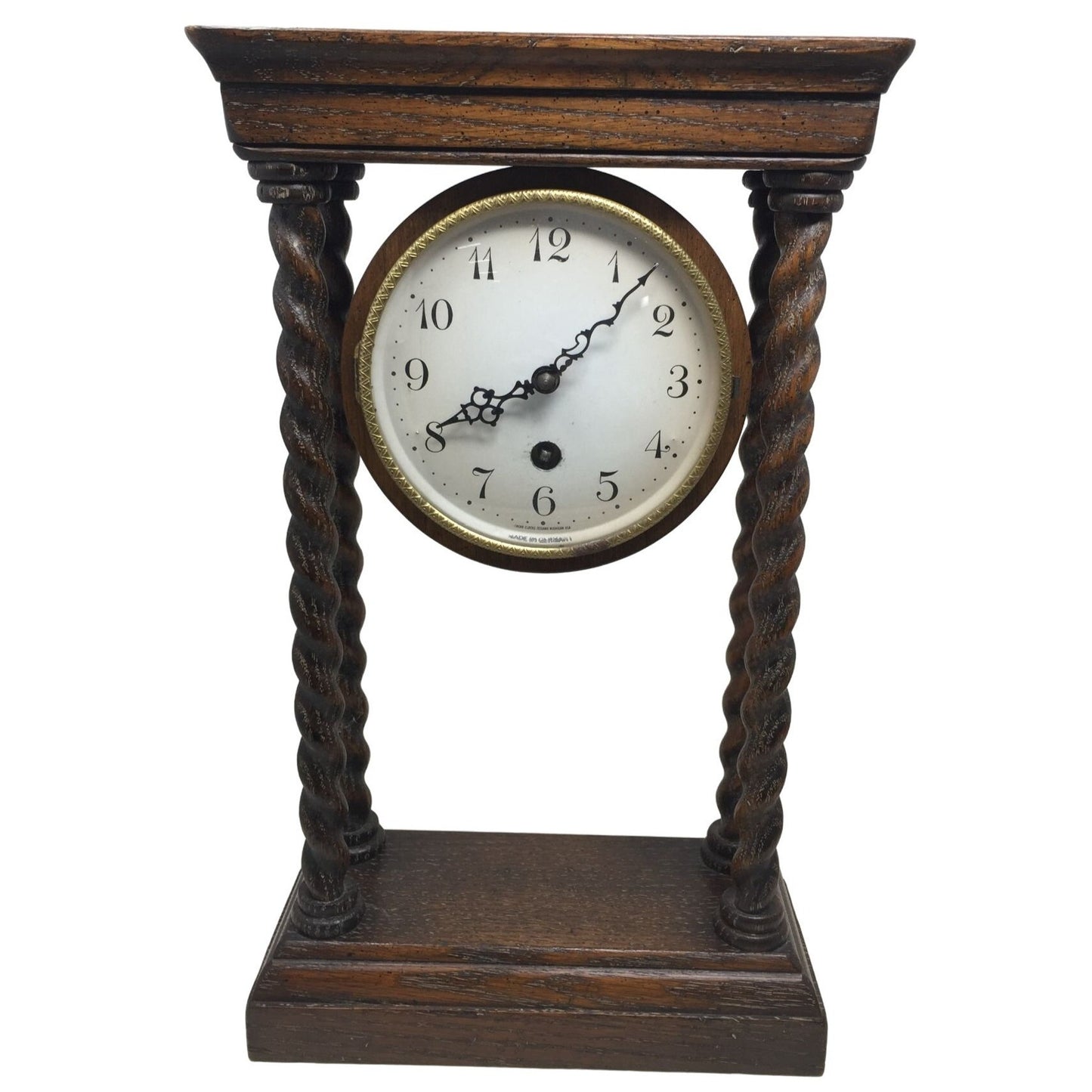 Vintage Mantle Clock - Trend Clocks (Zeeland Michigan) Stamped Made in Germany - 15" Tall - 2 wooden spindles