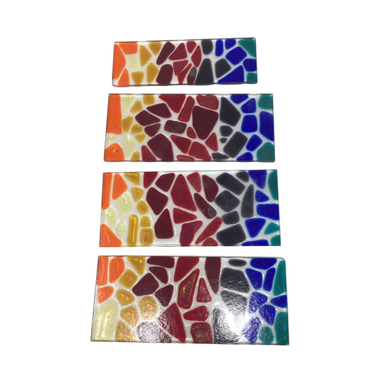 Four Rectangular Colorful Textured Stained Glass Pieces