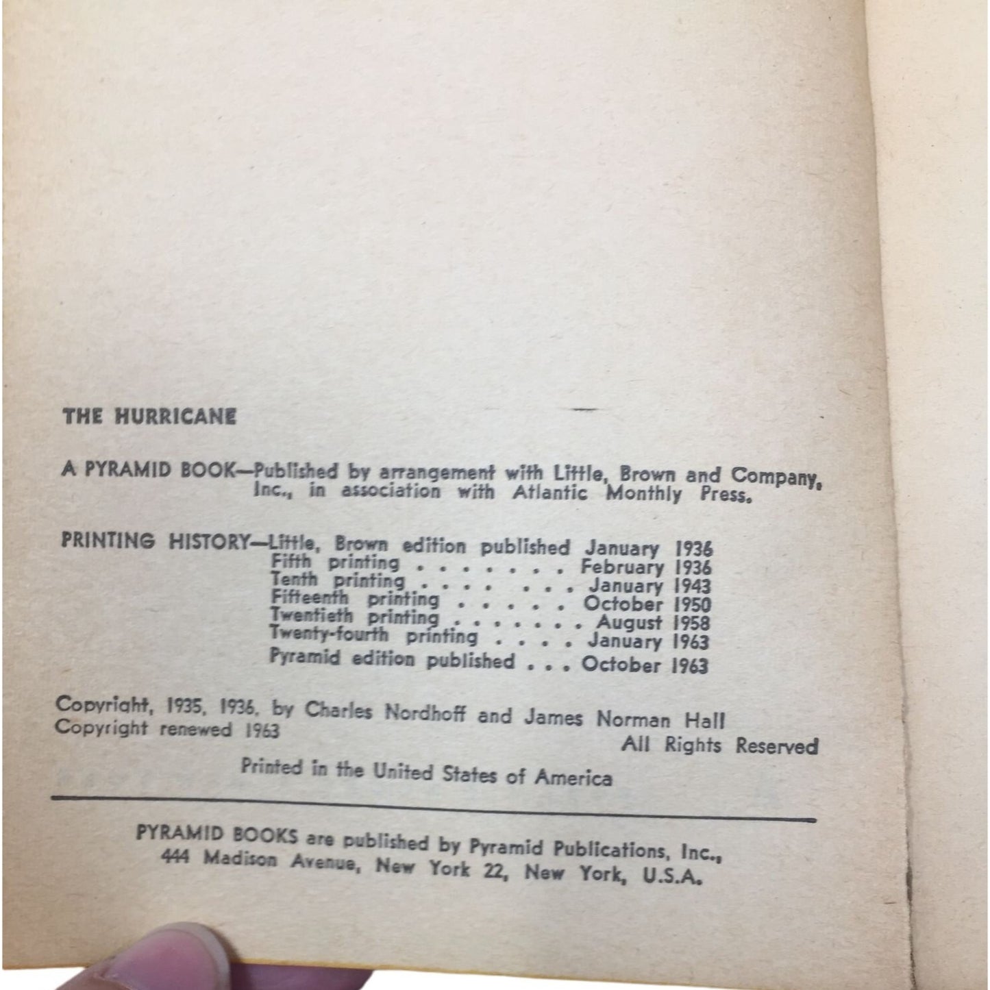 THE HURRICANE by Charles Nordhoff James Norman Hall Paperback Book