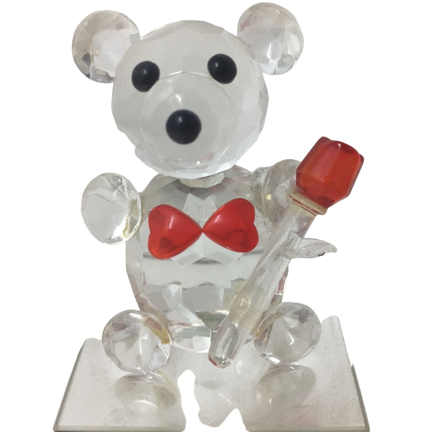 Small Light up Battery Operated Bear wearing Bow tie & holding a Rose on Stand