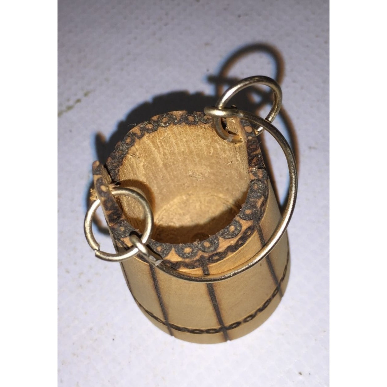 Small Miniature Wooden Hanging Bucket with Metal handle