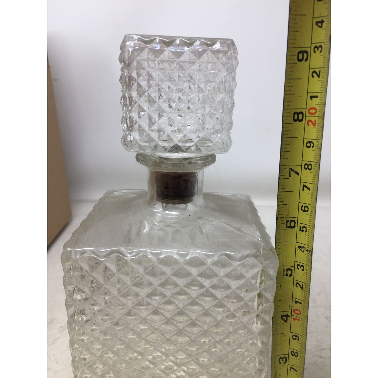 Vintage Clear Glass Decanter with Diamond Cut Pattern