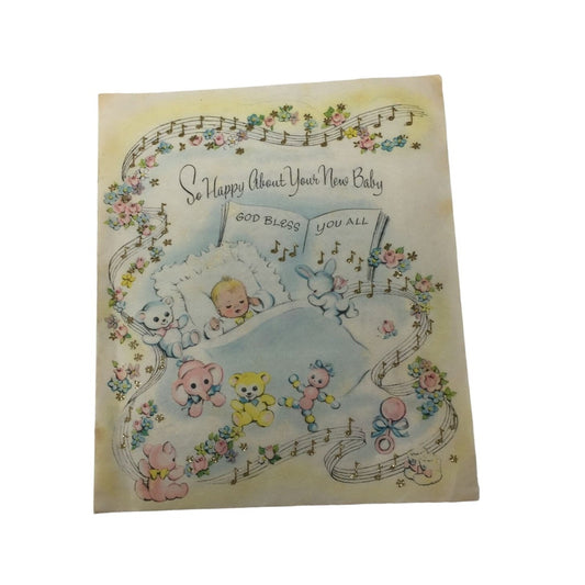 "So Happy About Your New Baby God Bless You All" Vintage Paper Card