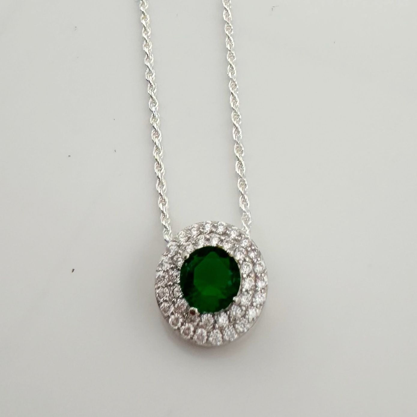 Brilliantly Beautiful 2.40ct Lab Created Emerald Halo Pendant - Sterling Silver