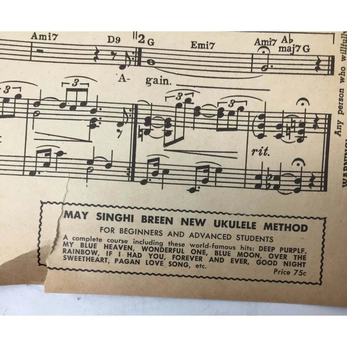 ''AGAIN'' by Dorcas Cochran and Lionel Newman - A+ Stuff - SHEET MUSIC - A+ Stuff