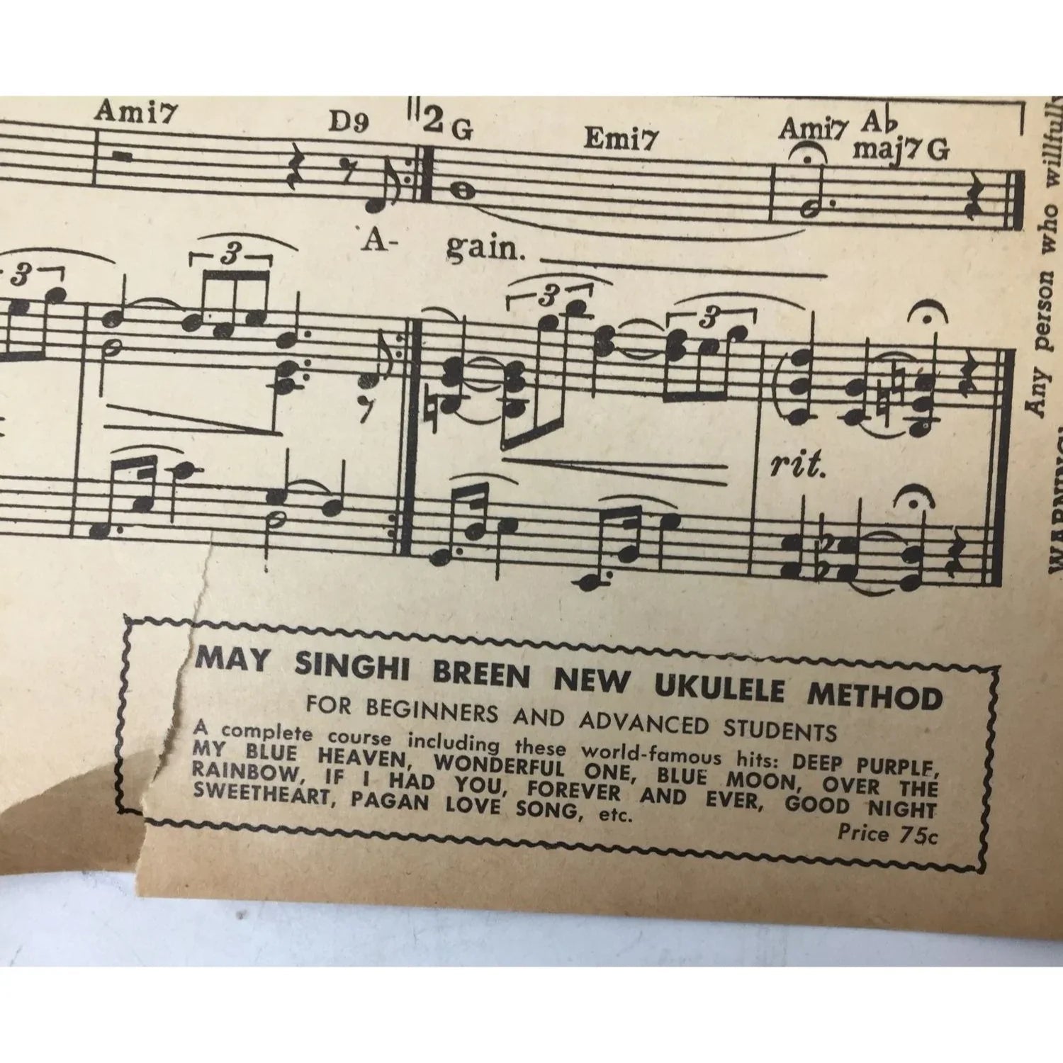 ''AGAIN'' by Dorcas Cochran and Lionel Newman - A+ Stuff - SHEET MUSIC - A+ Stuff