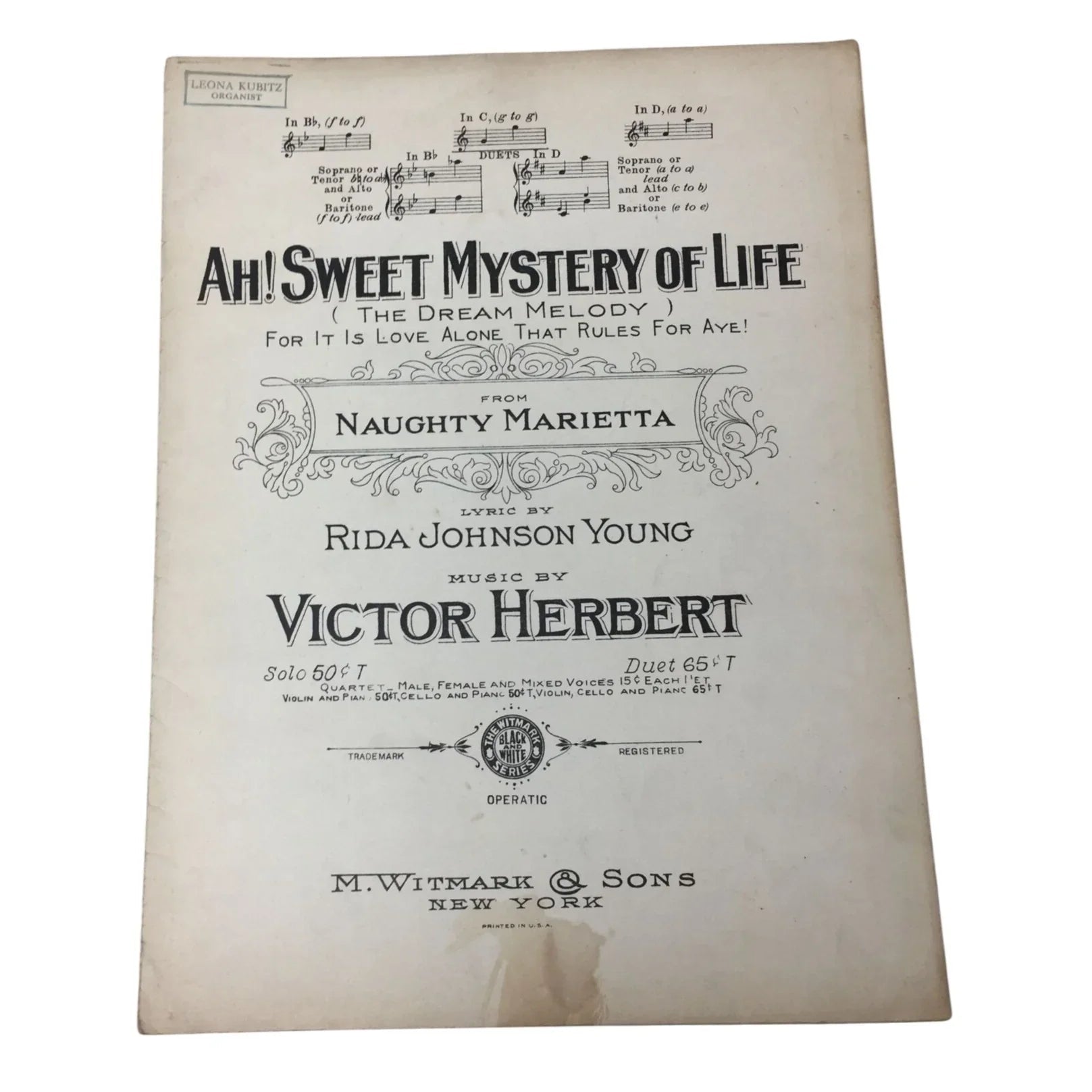Ah! Sweet Mystery of Life (the dream melody) Sheet Music Book - A+ Stuff - SHEET MUSIC - A+ Stuff