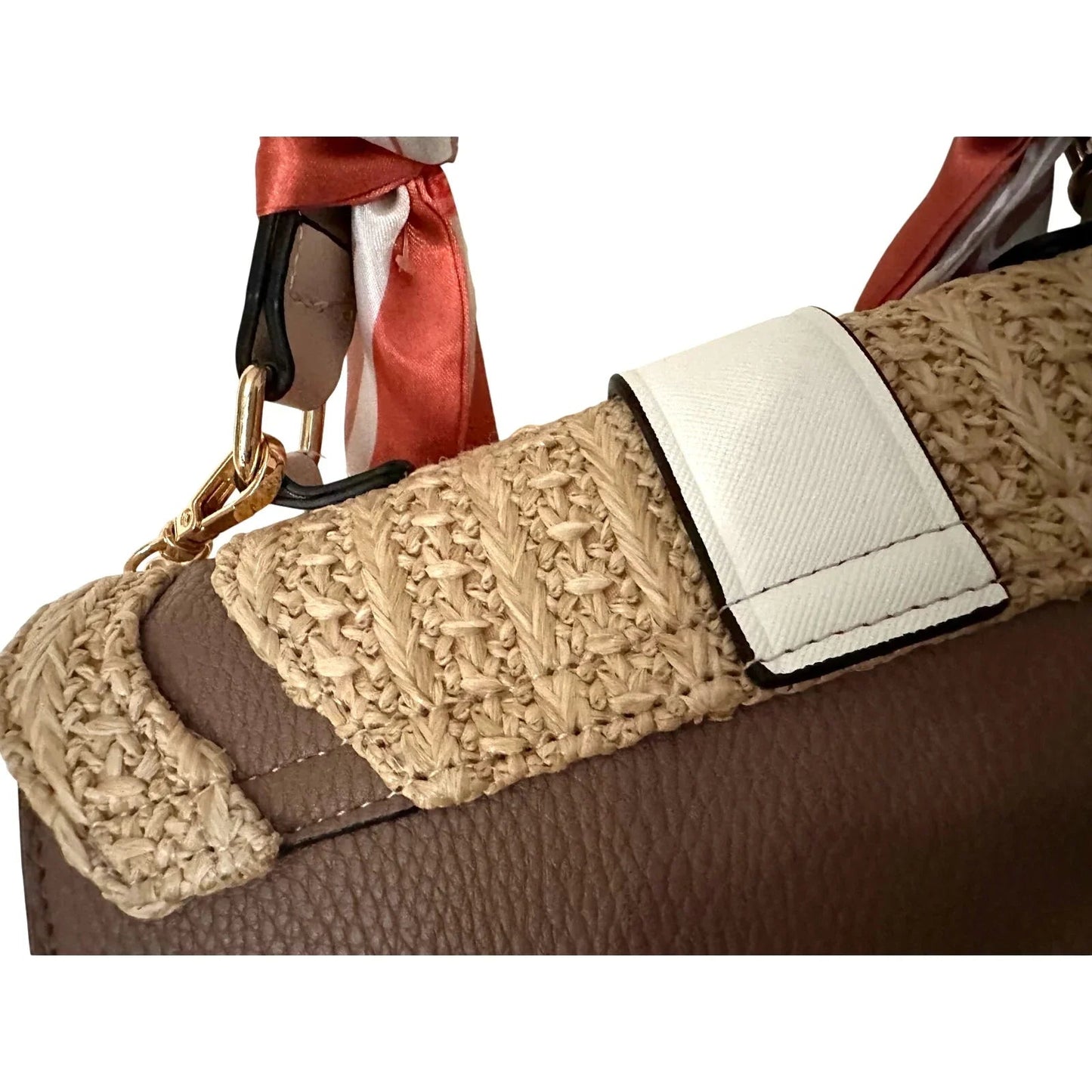 ALDO Satchel Beige & Taupe Straw Flap Bag with Melon Pink Twilly - Aldo - satchel bag - A+ Stuff