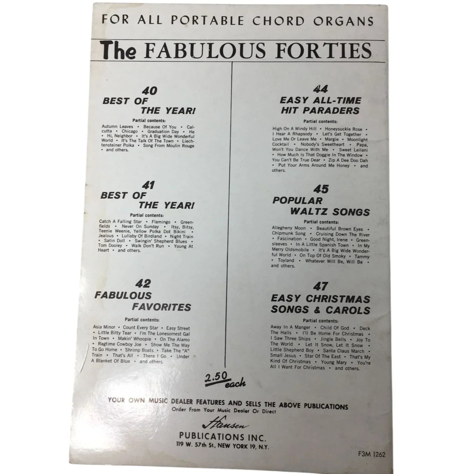 ALL AMERICAN RECORD HITS PORTABLE CHORD ORGAN - A+ Stuff - SHEET MUSIC - A+ Stuff