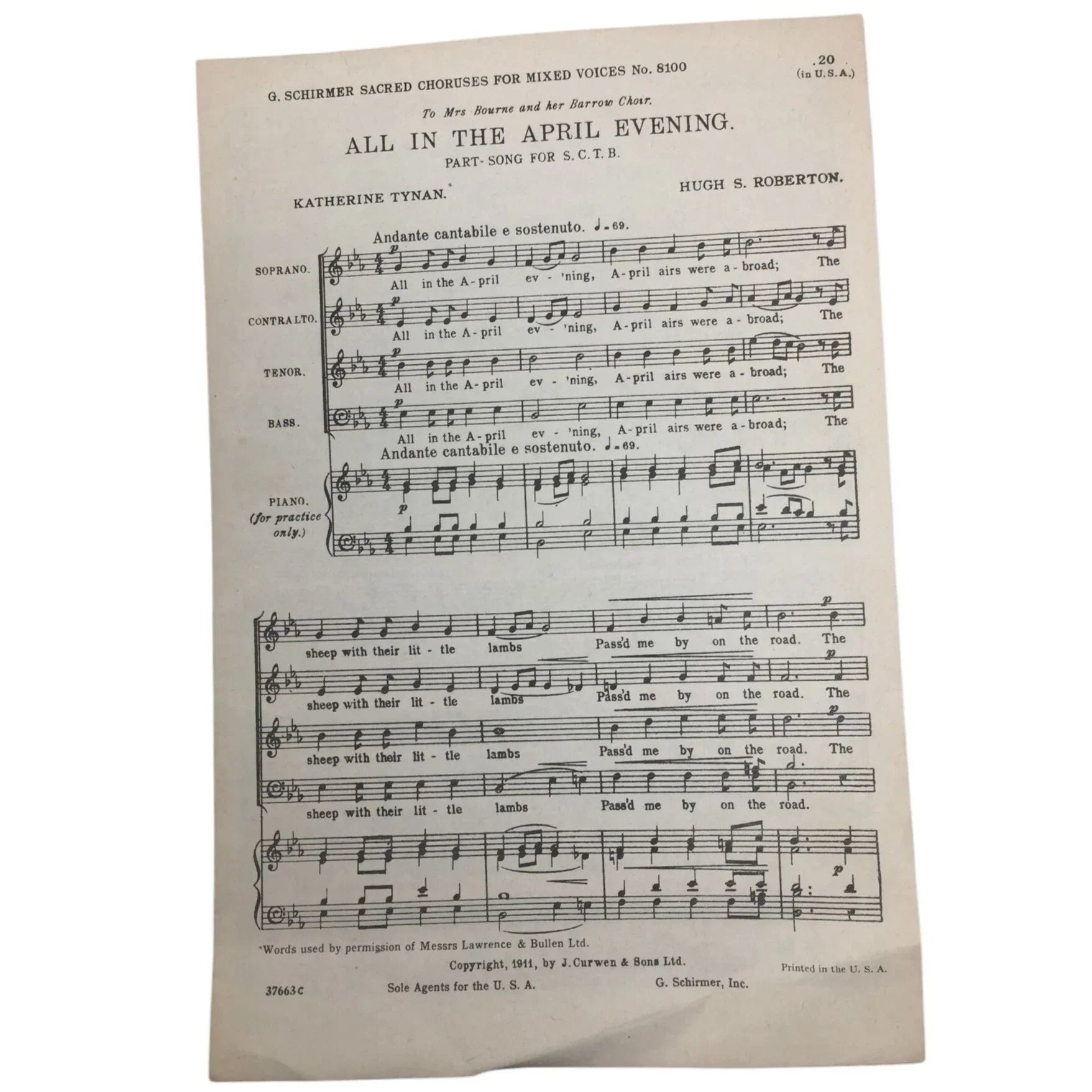 All in the April Evening Part Song for S.C.T.B. By Katherine Tynan/Hugh S Robertson - A+ Stuff - SHEET MUSIC - A+ Stuff