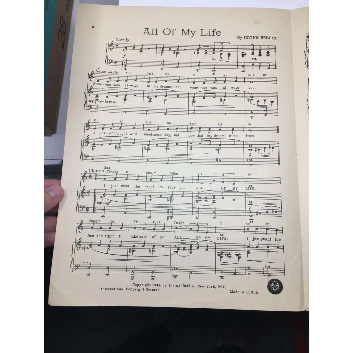 ''All Of My Life'' by Irving Berlin Vintage Sheet music book - A+ Stuff - SHEET MUSIC - A+ Stuff