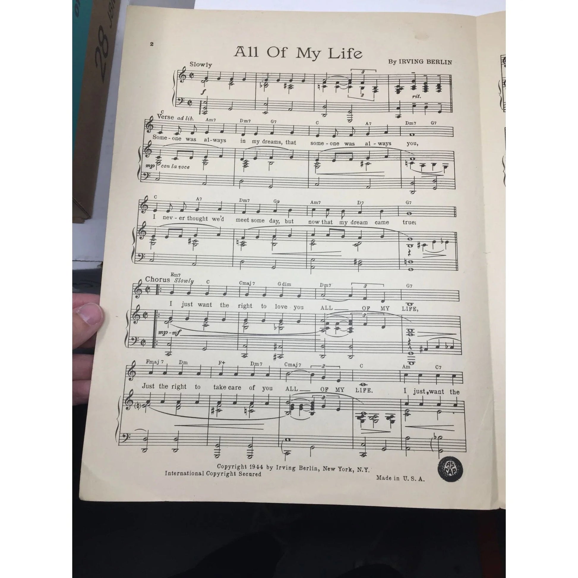 ''All Of My Life'' by Irving Berlin Vintage Sheet music book - A+ Stuff - SHEET MUSIC - A+ Stuff