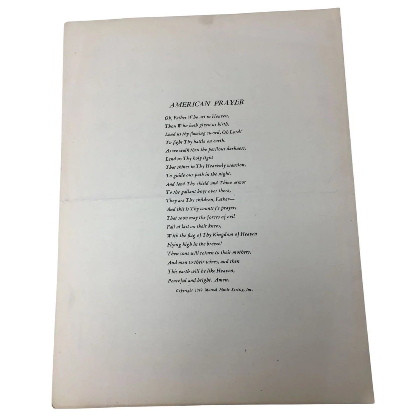 ''AMERICAN PRAYER'' Vintage 1942 Sheet music book - A+ Stuff - sheet music - A+ Stuff