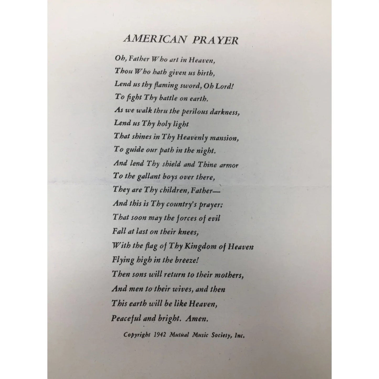 ''AMERICAN PRAYER'' Vintage 1942 Sheet music book - A+ Stuff - sheet music - A+ Stuff