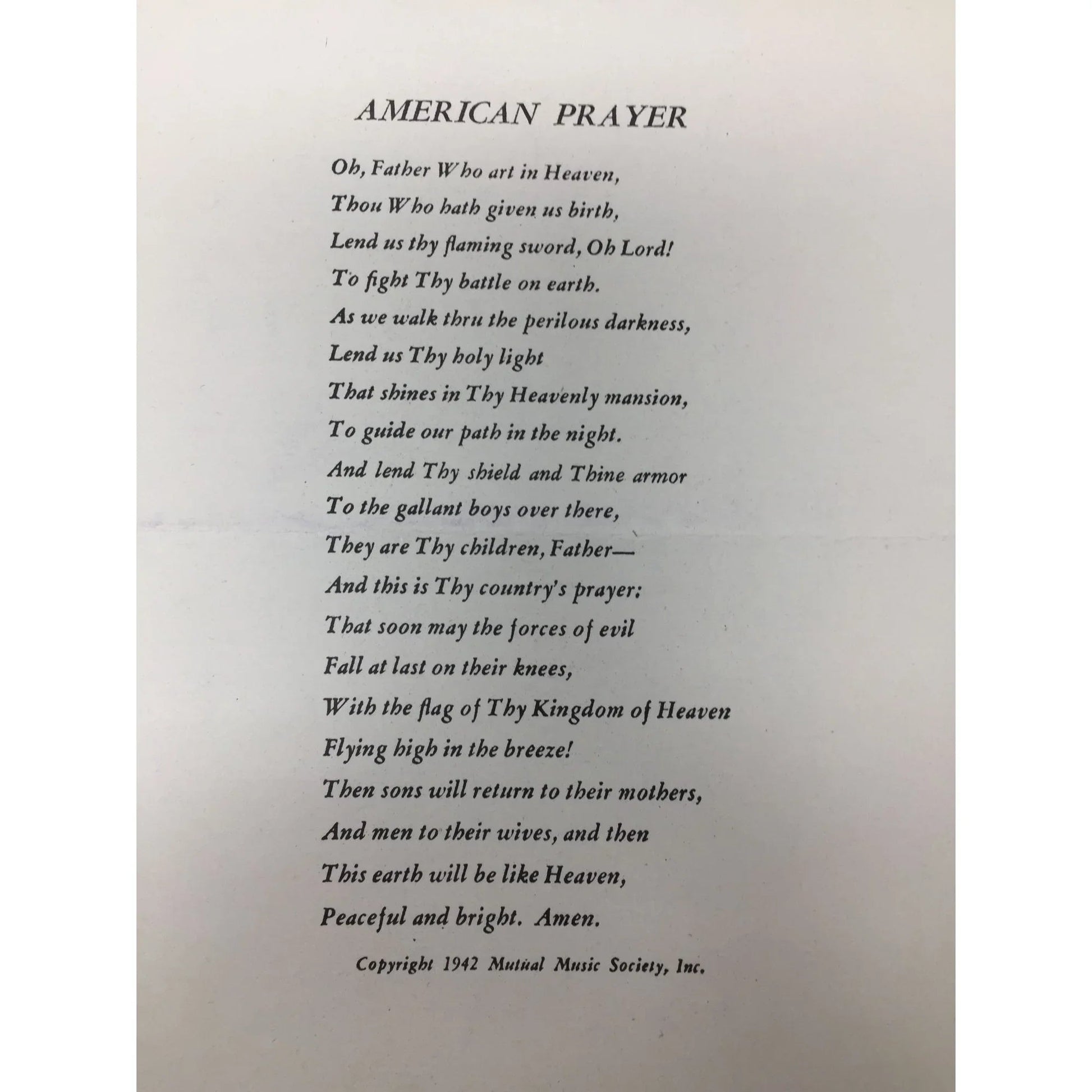 ''AMERICAN PRAYER'' Vintage 1942 Sheet music book - A+ Stuff - sheet music - A+ Stuff