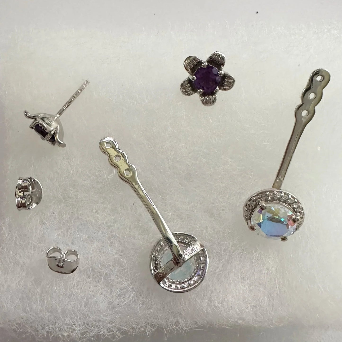 Amethyst Flower Stud Earrings with Beautiul (Removable) Rainbow Topaz Dangles - A+ Stuff - Earrings - A+ Stuff