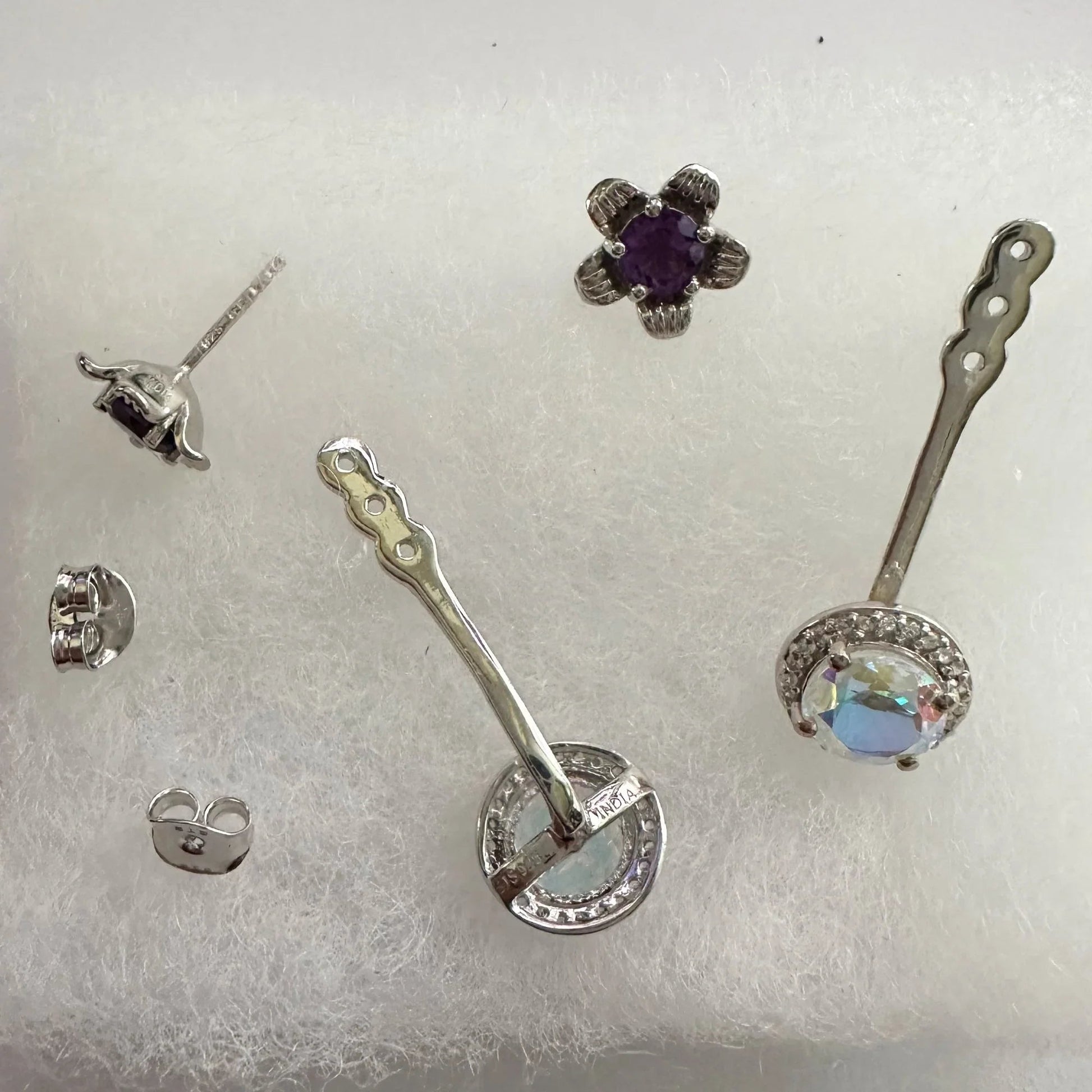 Amethyst Flower Stud Earrings with Beautiul (Removable) Rainbow Topaz Dangles - A+ Stuff - Earrings - A+ Stuff