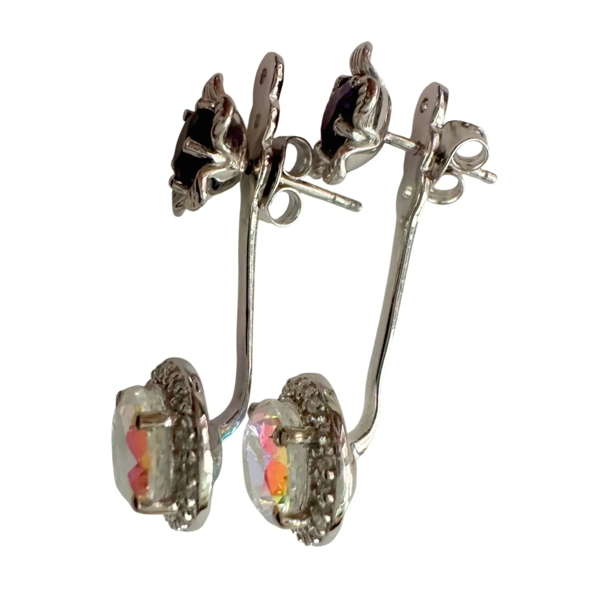 Amethyst Flower Stud Earrings with Beautiul (Removable) Rainbow Topaz Dangles - A+ Stuff - Earrings - A+ Stuff