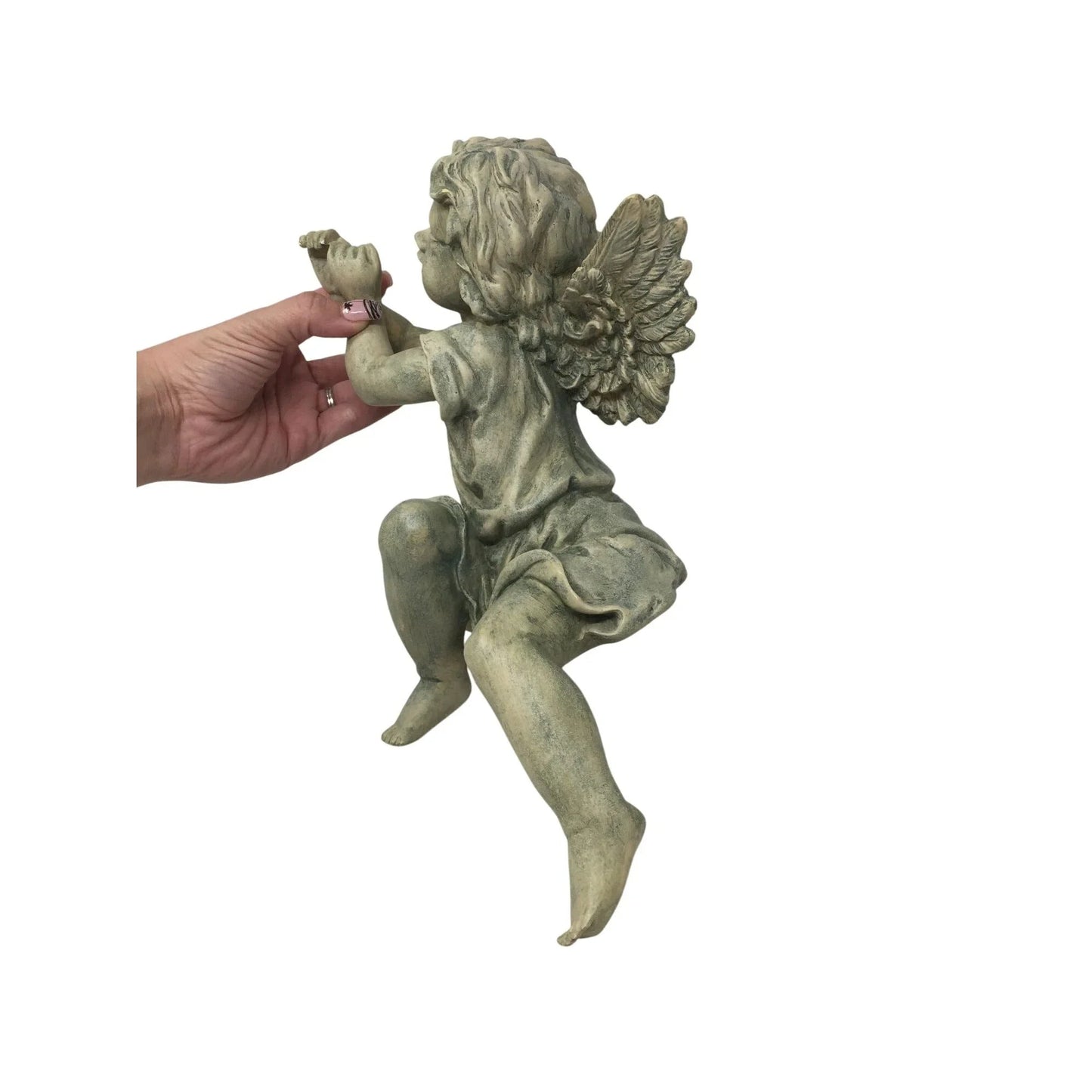 Angel Cherub Shelf Sitter Figurine Sculpture Playing a Metal Trumpet - A+ Stuff - Figurines - A+ Stuff