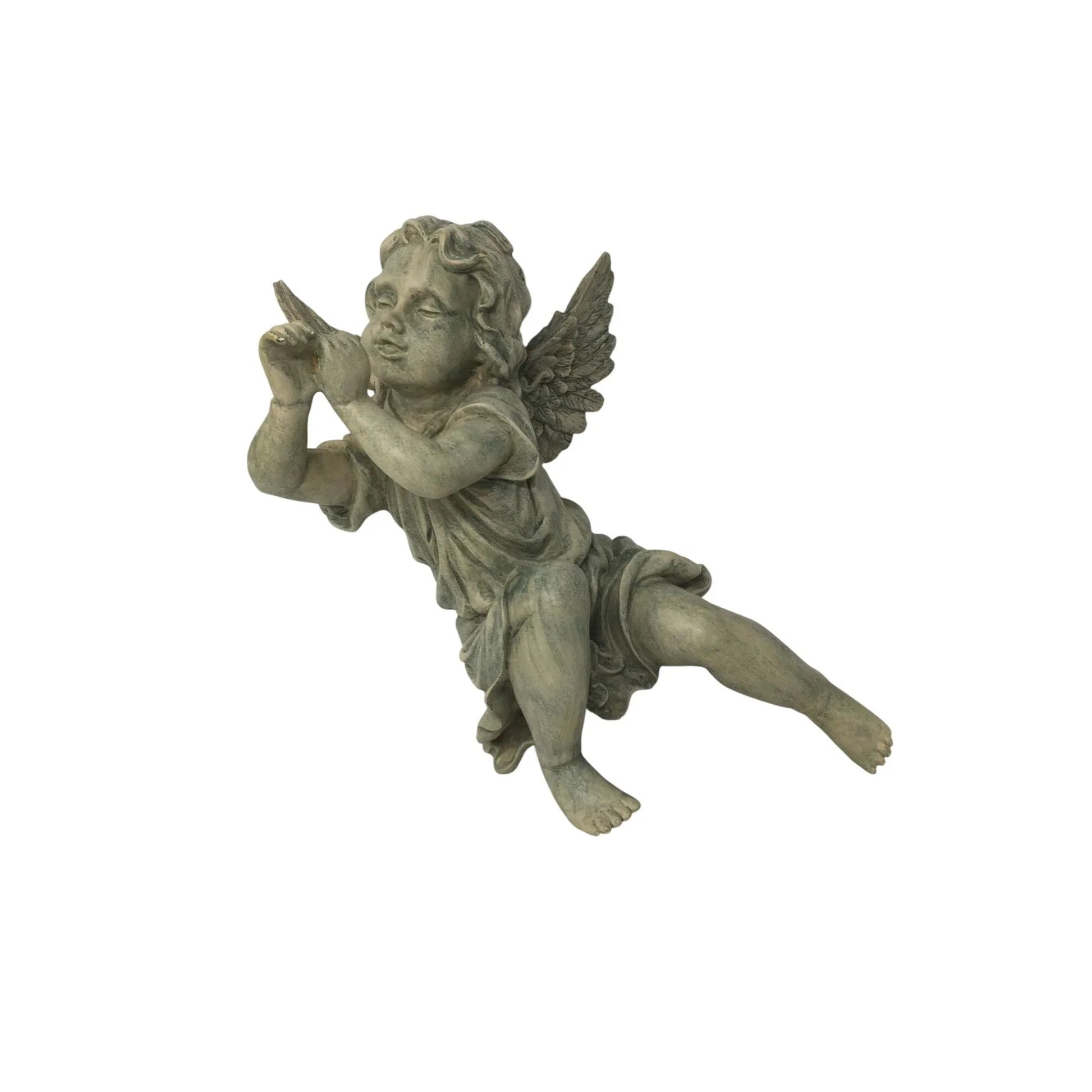 Angel Cherub Shelf Sitter Figurine Sculpture Playing a Metal Trumpet - A+ Stuff - Figurines - A+ Stuff