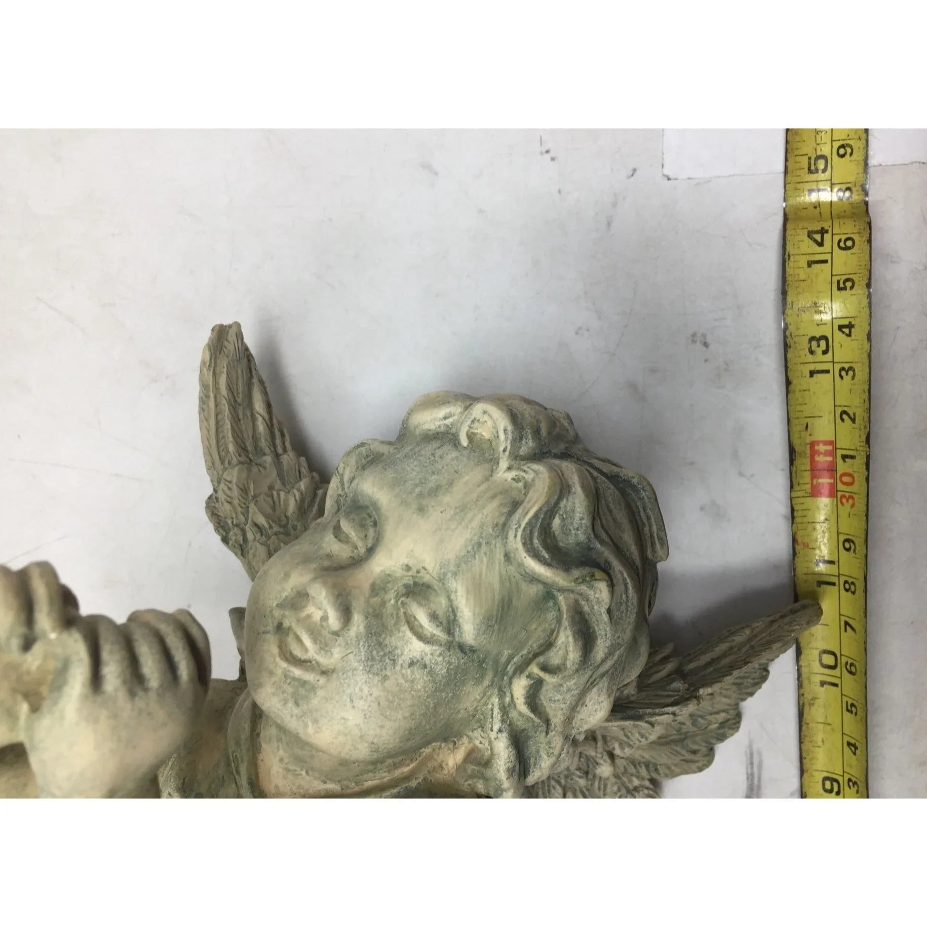 Angel Cherub Shelf Sitter Figurine Sculpture Playing a Metal Trumpet - A+ Stuff - Figurines - A+ Stuff