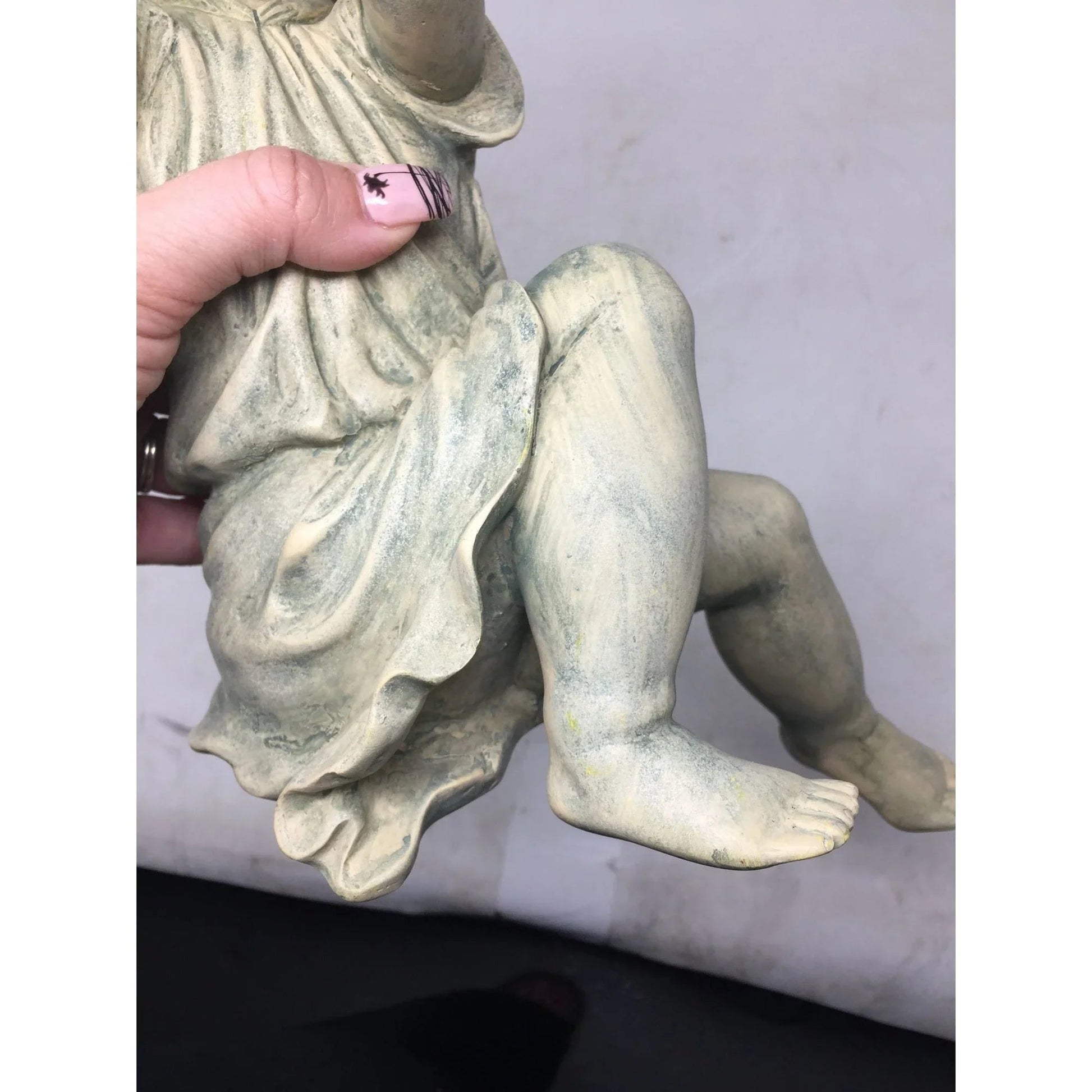 Angel Cherub Shelf Sitter Figurine Sculpture Playing a Metal Trumpet - A+ Stuff - Figurines - A+ Stuff