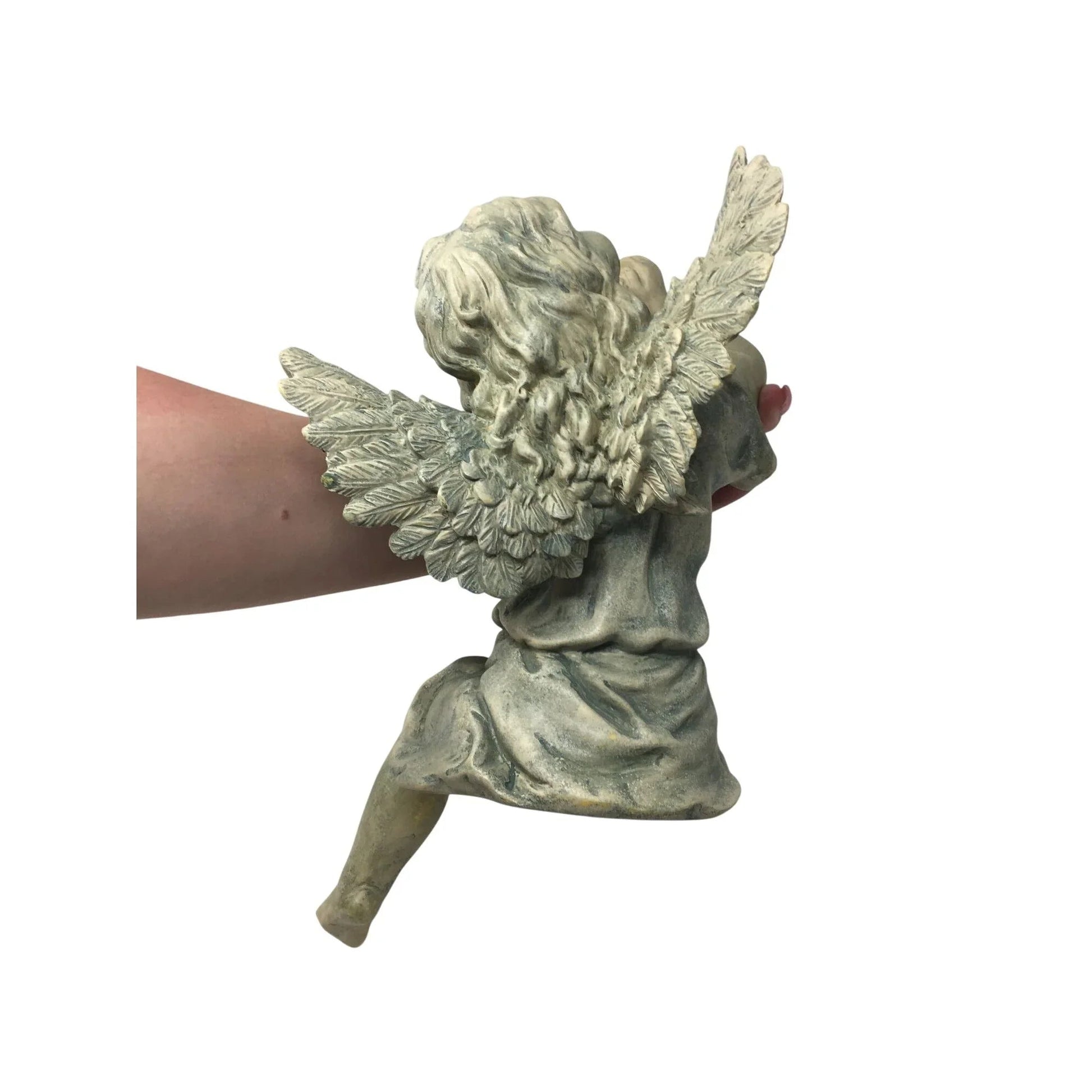 Angel Cherub Shelf Sitter Figurine Sculpture Playing a Metal Trumpet - A+ Stuff - Figurines - A+ Stuff