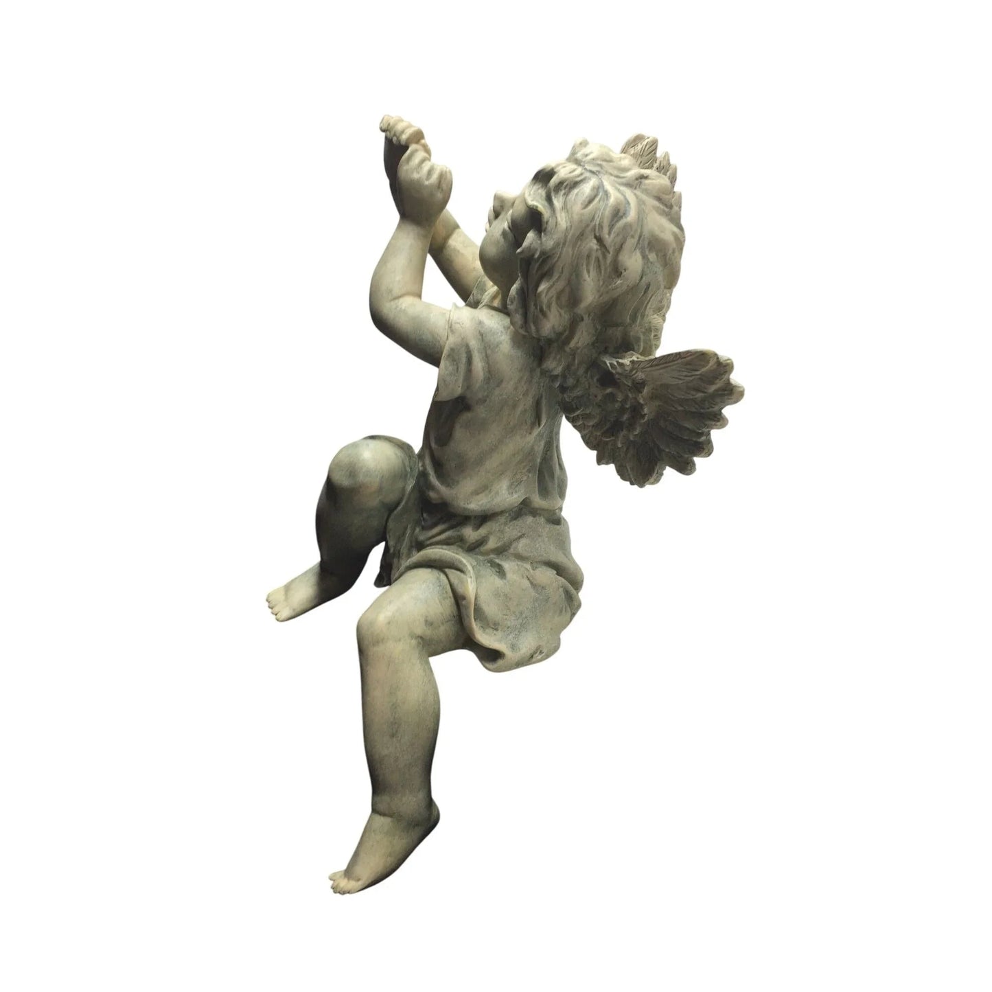 Angel Cherub Shelf Sitter Figurine Sculpture Playing a Metal Trumpet - A+ Stuff - Figurines - A+ Stuff