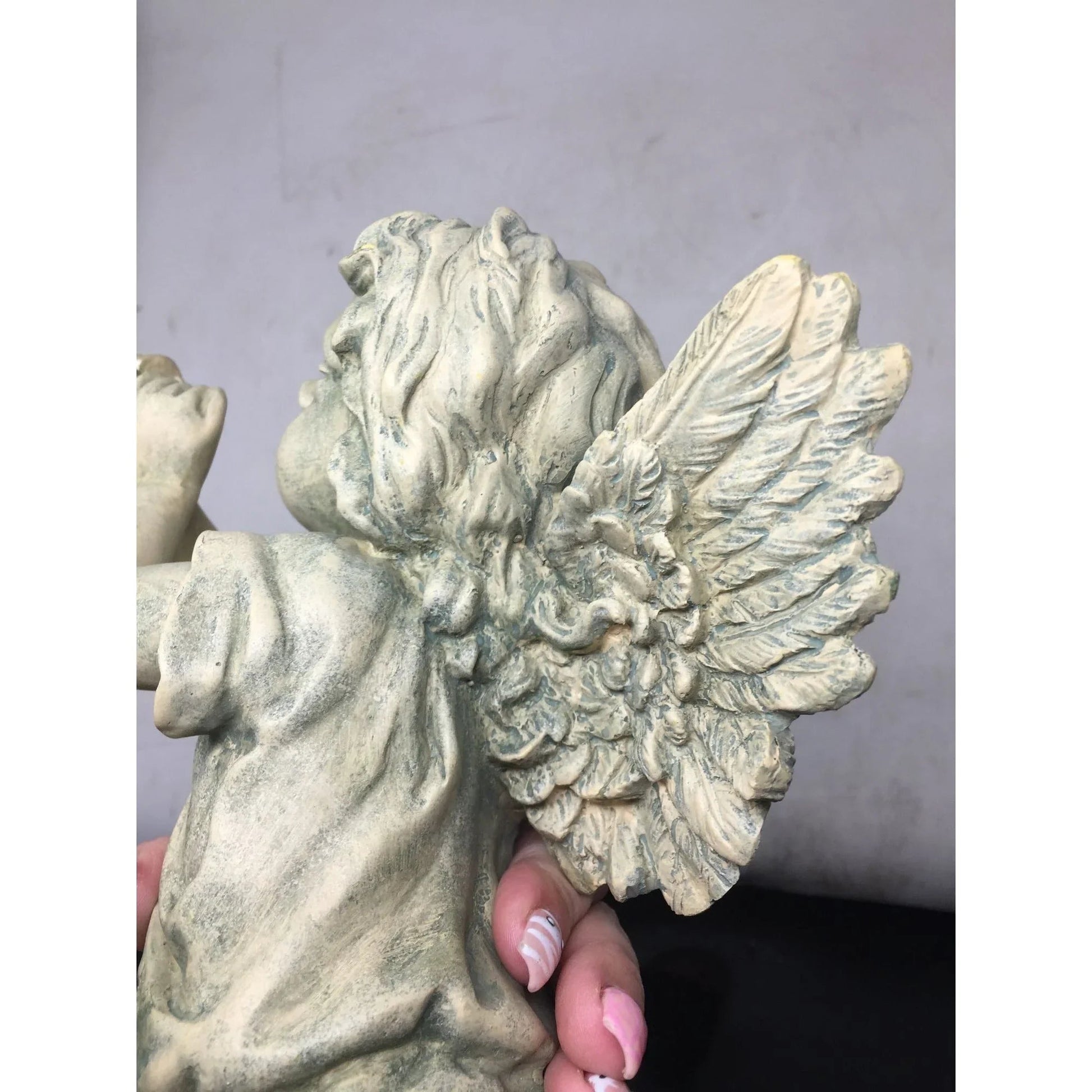 Angel Cherub Shelf Sitter Figurine Sculpture Playing a Metal Trumpet - A+ Stuff - Figurines - A+ Stuff