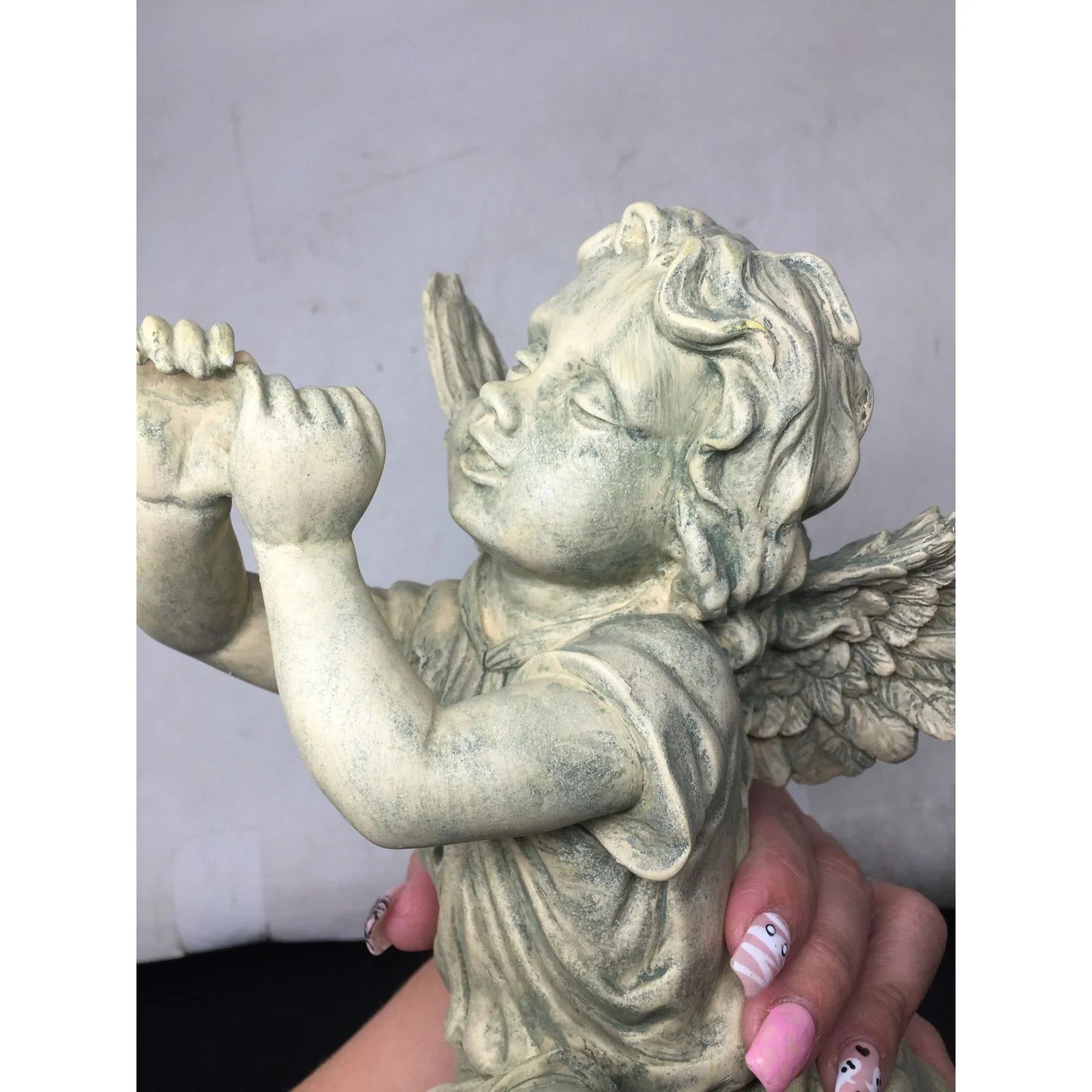 Angel Cherub Shelf Sitter Figurine Sculpture Playing a Metal Trumpet - A+ Stuff - Figurines - A+ Stuff