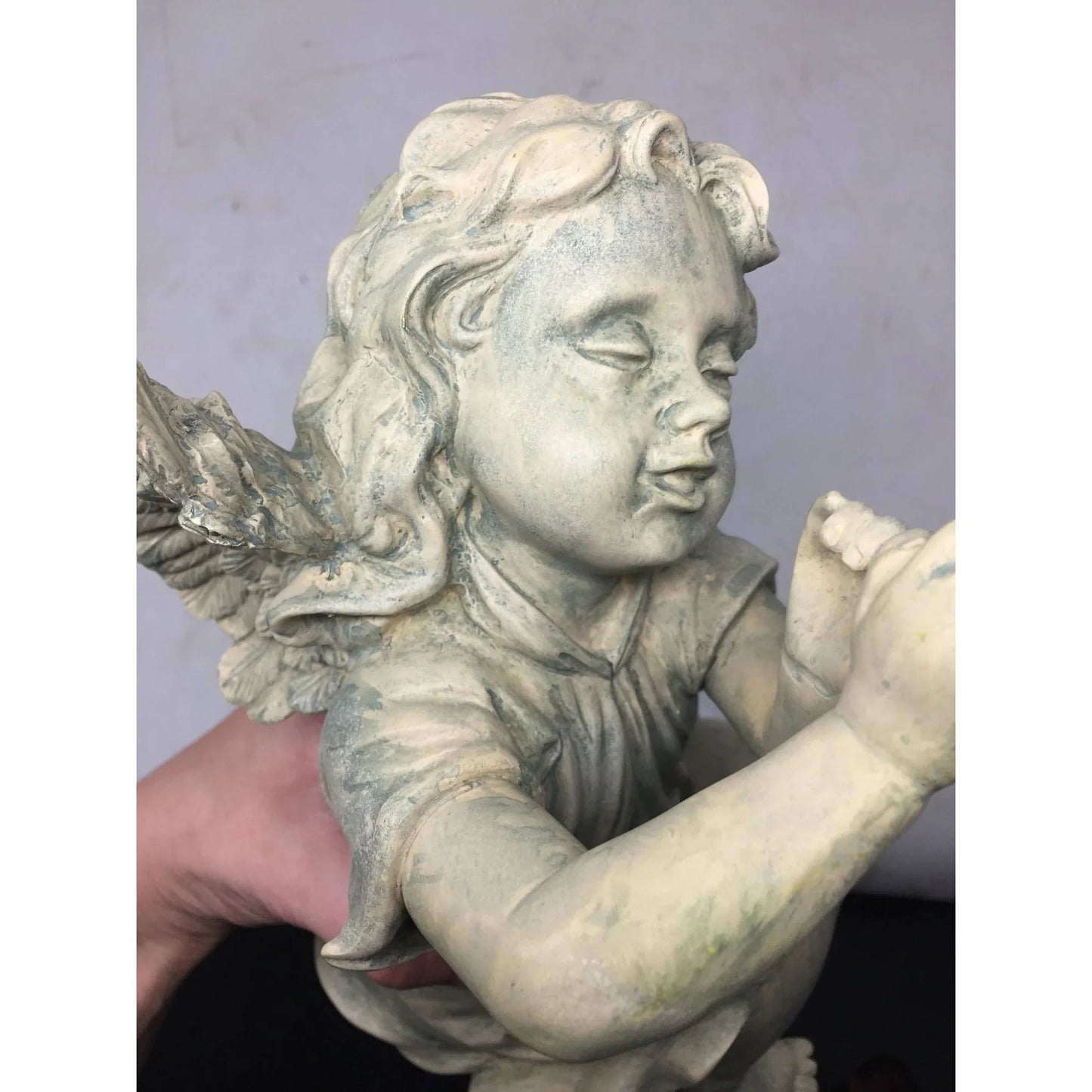 Angel Cherub Shelf Sitter Figurine Sculpture Playing a Metal Trumpet - A+ Stuff - Figurines - A+ Stuff
