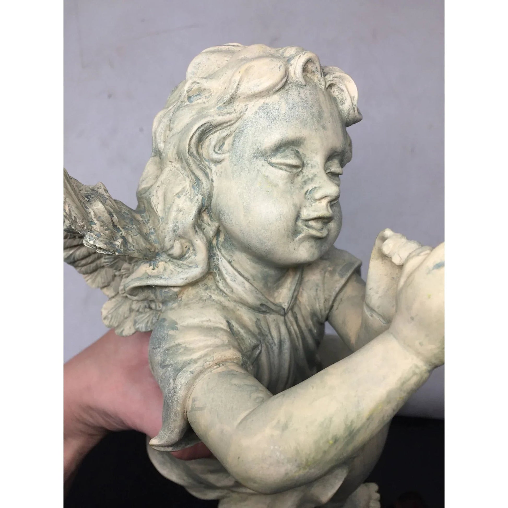 Angel Cherub Shelf Sitter Figurine Sculpture Playing a Metal Trumpet - A+ Stuff - Figurines - A+ Stuff