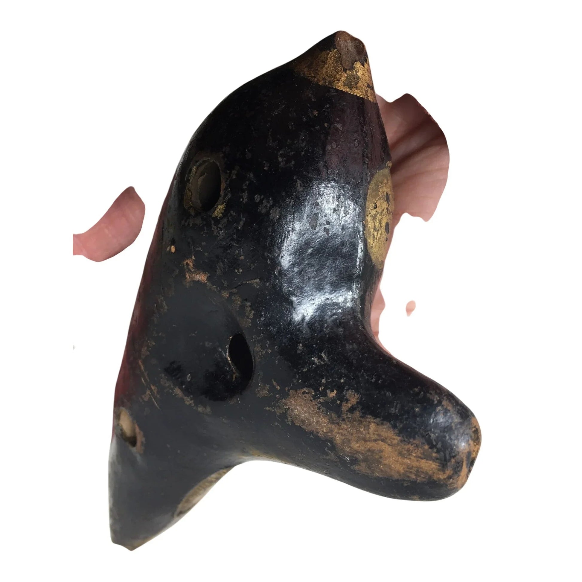 Antique Black and Gold Ocarina Musical Instrument with holes in it - A+ Stuff - Collectibles - A+ Stuff