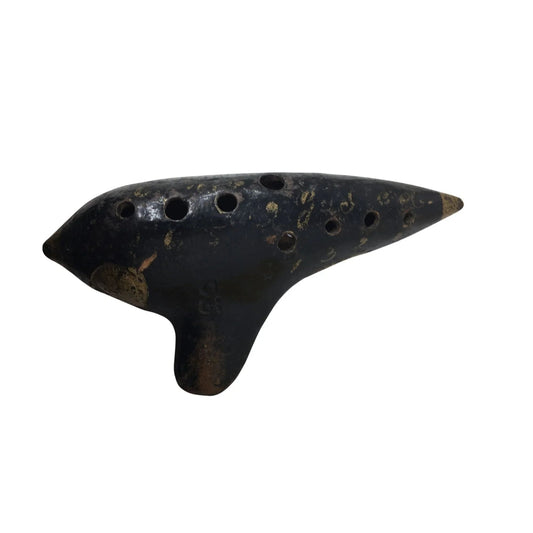 Antique Black and Gold Ocarina Musical Instrument with holes in it - A+ Stuff - Collectibles - A+ Stuff