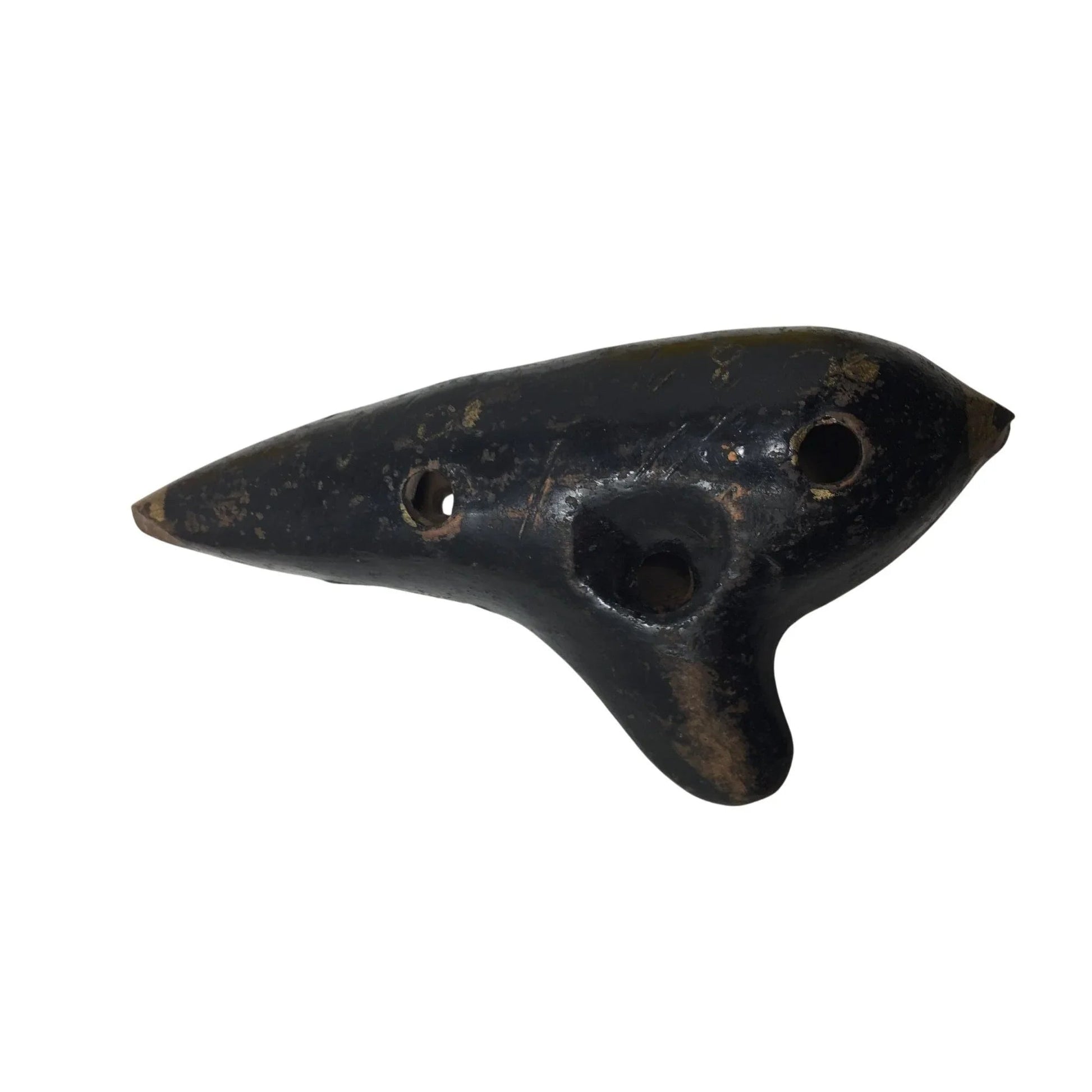 Antique Black and Gold Ocarina Musical Instrument with holes in it - A+ Stuff - Collectibles - A+ Stuff