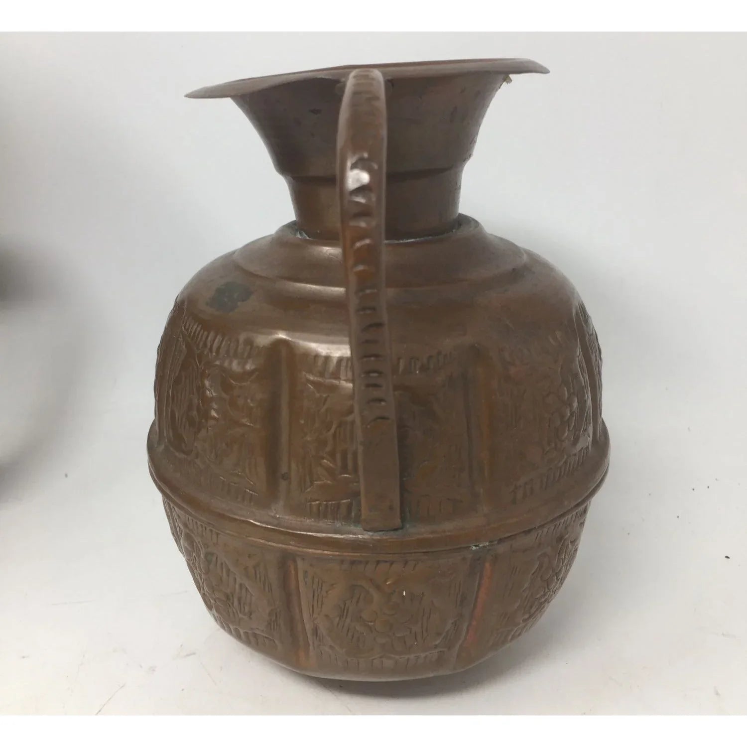 Antique Engraved Copper Jug Pitcher With Two Handles - A+ Stuff - Serving Pitchers & Carafes - A+ Stuff