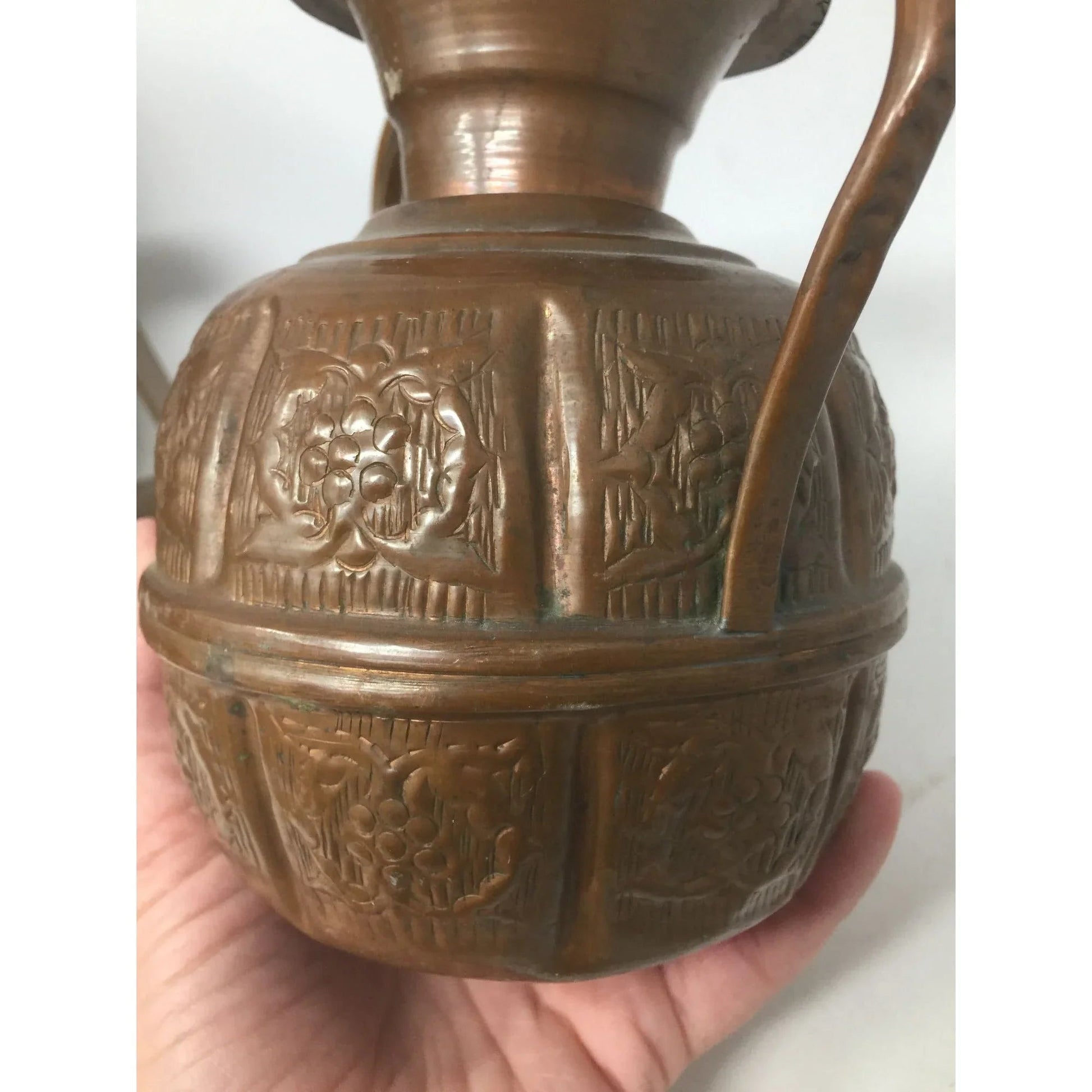 Antique Engraved Copper Jug Pitcher With Two Handles - A+ Stuff - Serving Pitchers & Carafes - A+ Stuff