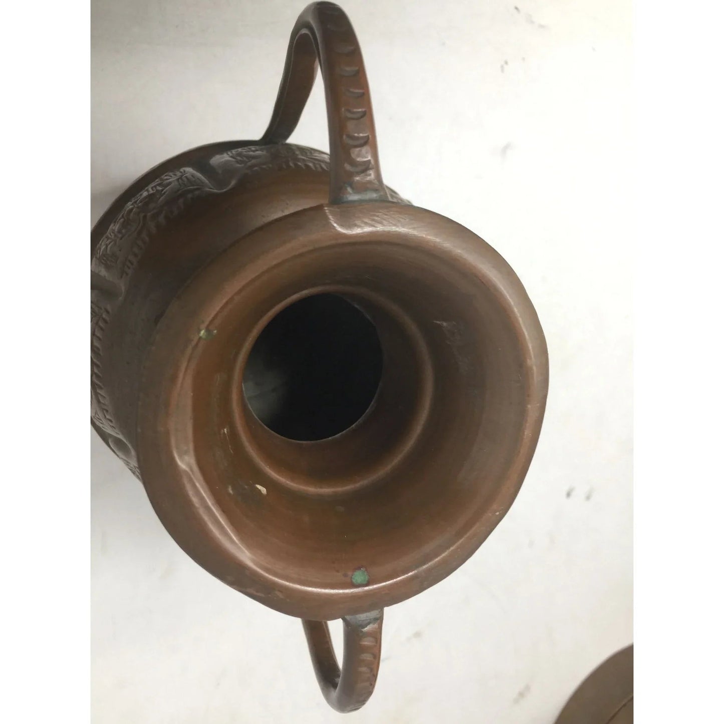 Antique Engraved Copper Jug Pitcher With Two Handles - A+ Stuff - Serving Pitchers & Carafes - A+ Stuff