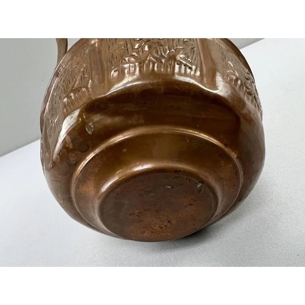 Antique Engraved Copper Jug Pitcher With Two Handles - A+ Stuff - Serving Pitchers & Carafes - A+ Stuff