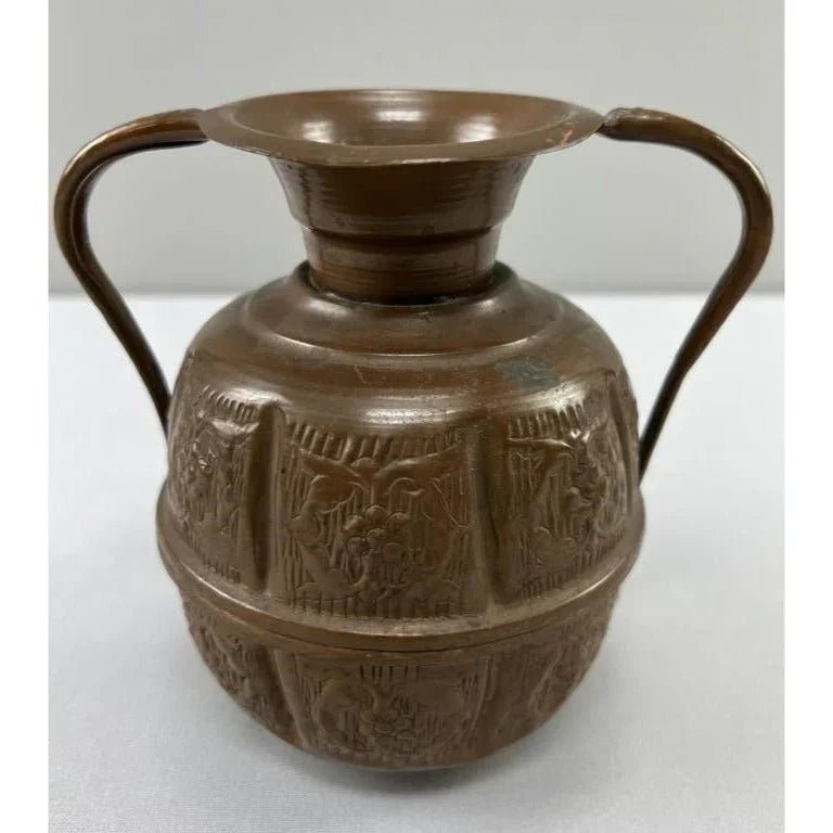 Antique Engraved Copper Jug Pitcher With Two Handles - A+ Stuff - Serving Pitchers & Carafes - A+ Stuff
