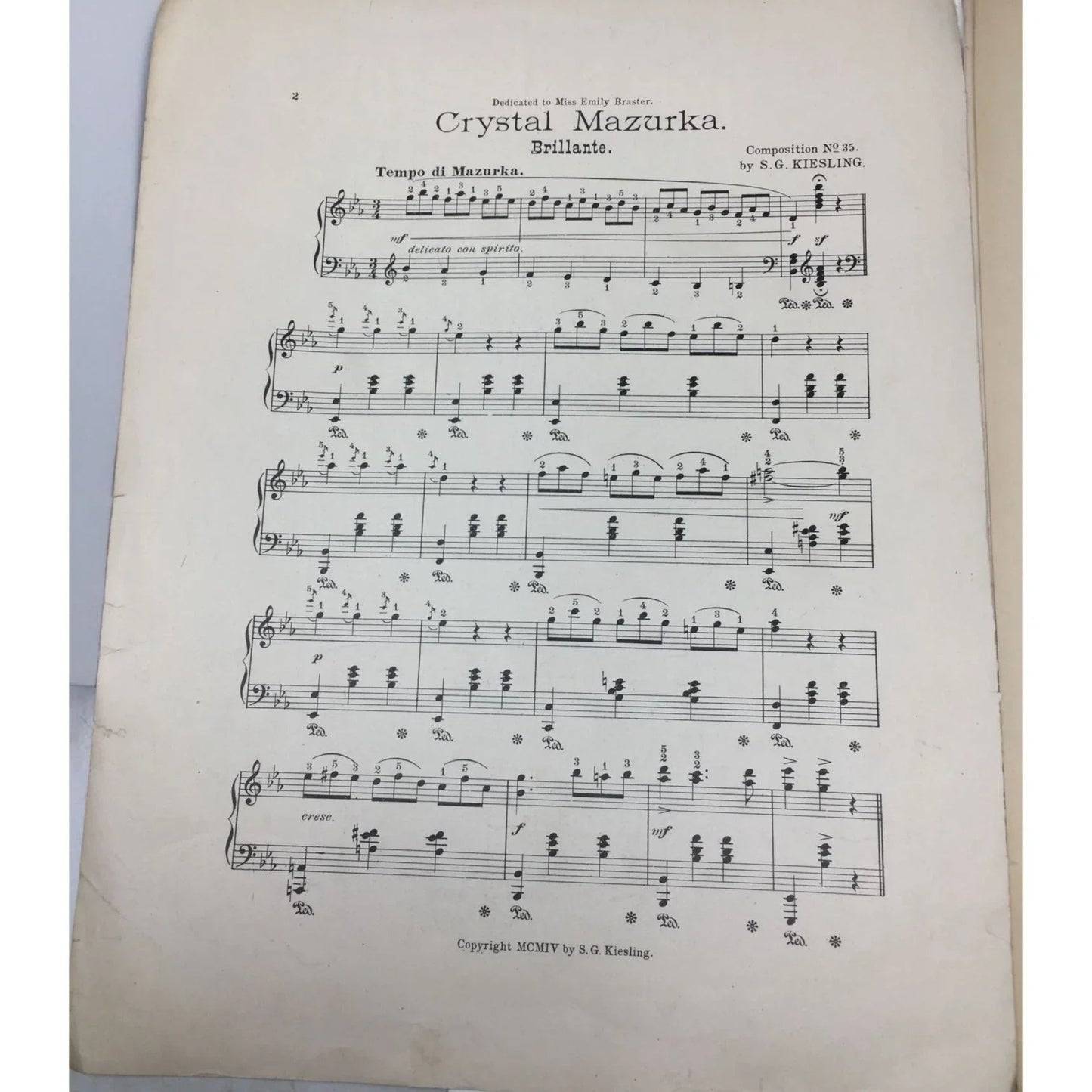 Antique Sheet Music Book - ''CRYSTAL MAZURKA BRILLIANTE'' - A+ Stuff - SHEET MUSIC - A+ Stuff