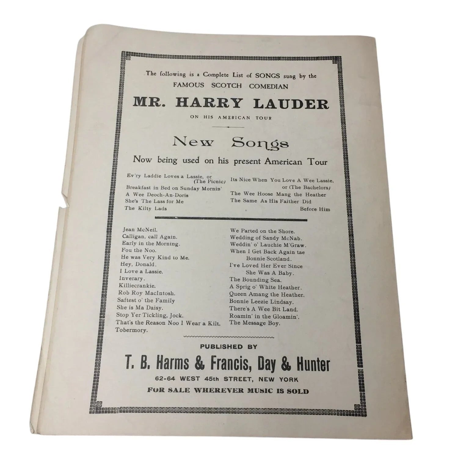 Antique Sheet Music Book - ''Shouther to Shouther'' by J Wilson & Harry Lauder - A+ Stuff - SHEET MUSIC - A+ Stuff